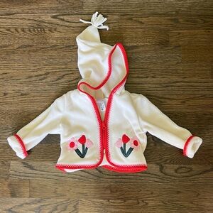 Hanna Andersson Baby Embroidered Jacket in Recycled Fleece  - Ecru 6-12M
